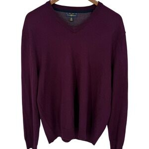 Club Room Mens Merino Wool Blend V-Neck Sweater Burgundy Purple Large L